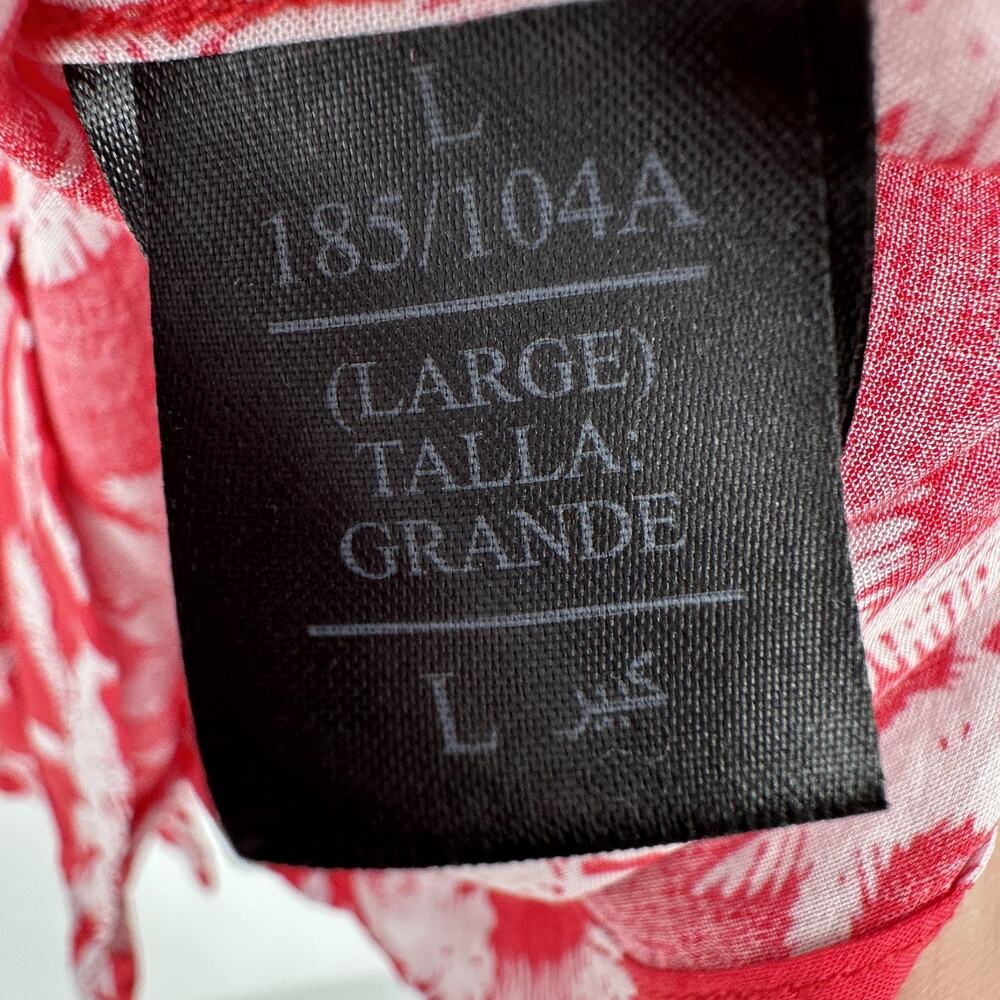 AllSaints Shirt Mens Large Red Palm Tree Hawaiian Camp Button Up Aloha Viscose - Picture 8 of 11